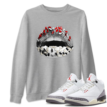 Air Jordan 3 White Cement Sneaker Match Tees Lips Jewel Sneaker Tees Air Jordan 3 Retro White Cement Sneaker Release Tees Unisex Shirts Heather Grey 1