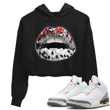 Air Jordan 3 White Cement Sneaker Match Tees Lips Jewel Sneaker Tees Air Jordan 3 Retro White Cement Sneaker Release Tees Women's Shirts Black 1