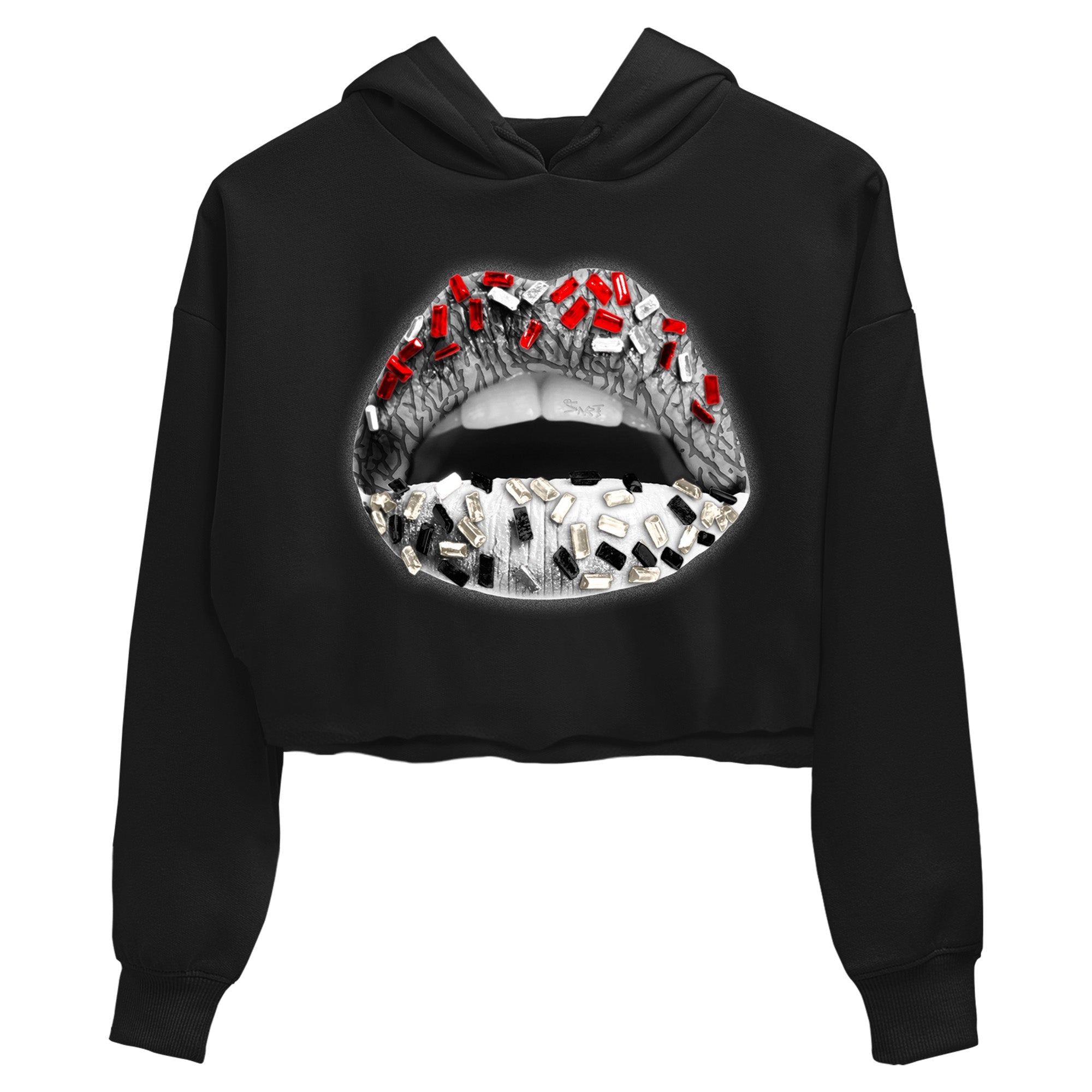 Air Jordan 3 White Cement Sneaker Match Tees Lips Jewel Sneaker Tees Air Jordan 3 Retro White Cement Sneaker Release Tees Women's Shirts Black 2