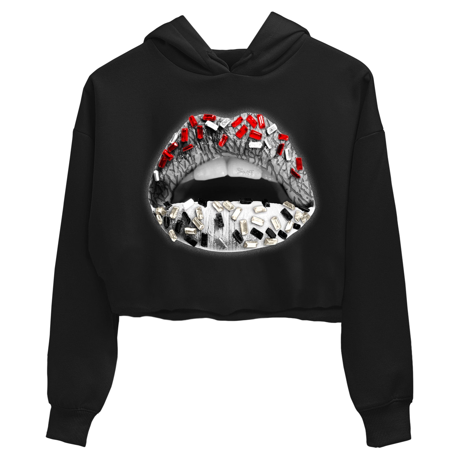 Air Jordan 3 White Cement Sneaker Match Tees Lips Jewel Sneaker Tees Air Jordan 3 Retro White Cement Sneaker Release Tees Women's Shirts Black 2