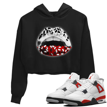Air Jordan 4 Red Cement Sneaker Match Tees Lips Jewel Sneaker Tees Air Jordan 4 Retro Red Cement SNRT Sneaker Release Tees Women's Shirts Black 1