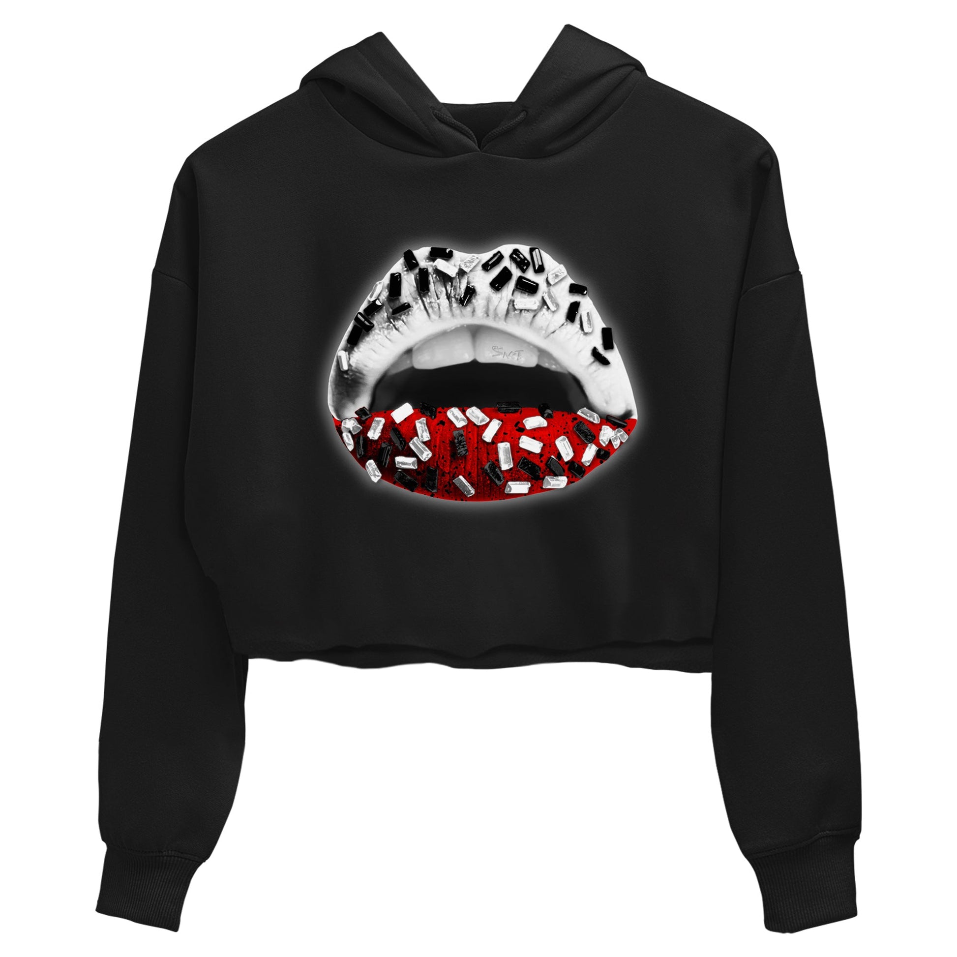 Air Jordan 4 Red Cement Sneaker Match Tees Lips Jewel Sneaker Tees Air Jordan 4 Retro Red Cement SNRT Sneaker Release Tees Women's Shirts Black 2
