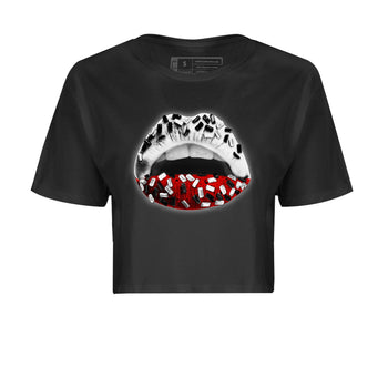 Air Jordan 4 Red Cement Sneaker Match Tees Lips Jewel Sneaker Tees Air Jordan 4 Retro Red Cement SNRT Sneaker Release Tees Women's Shirts Black 2
