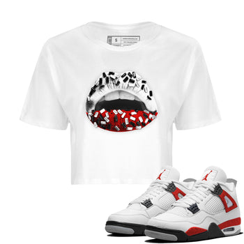 Air Jordan 4 Red Cement Sneaker Match Tees Lips Jewel Sneaker Tees Air Jordan 4 Retro Red Cement SNRT Sneaker Release Tees Women's Shirts White 1