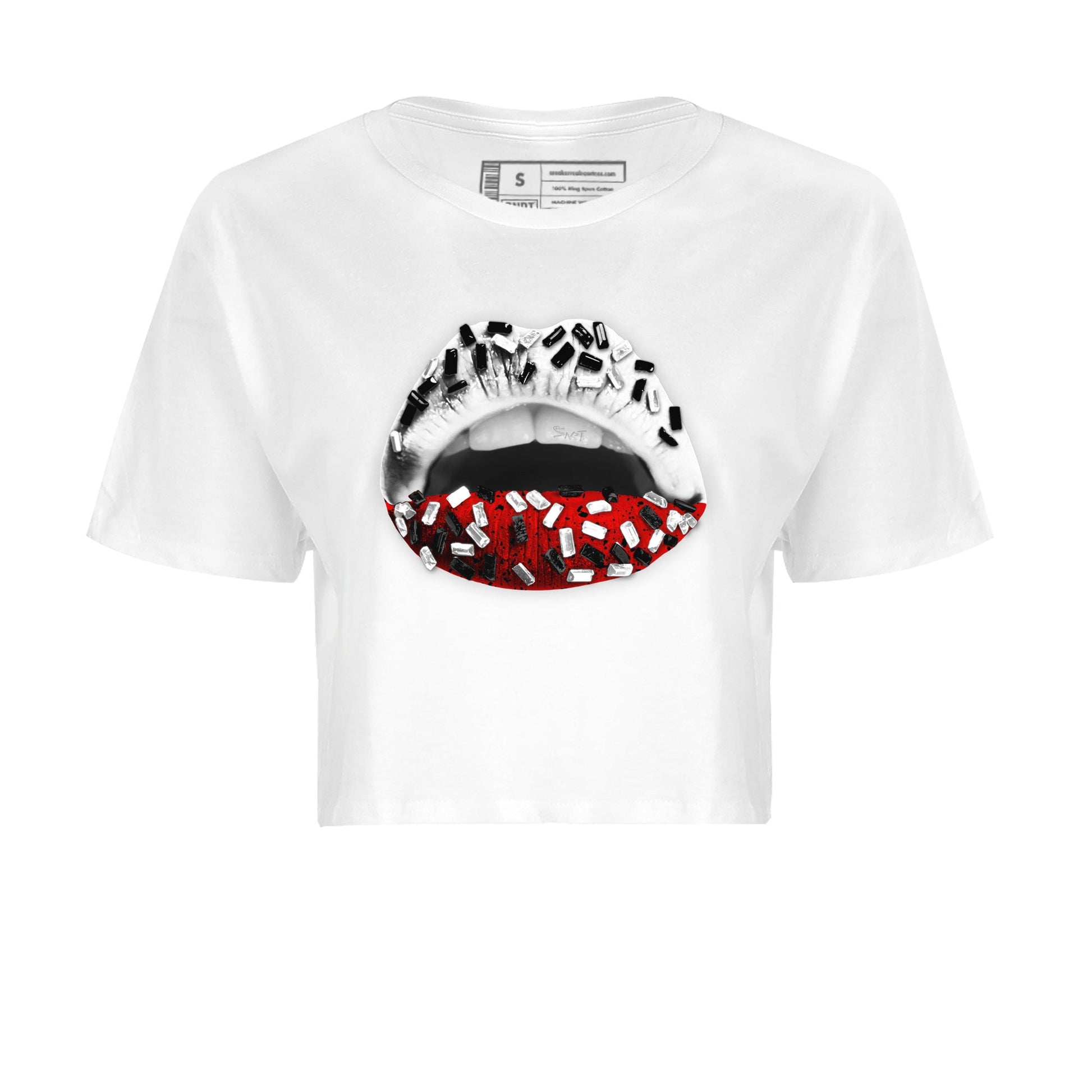 Air Jordan 4 Red Cement Sneaker Match Tees Lips Jewel Sneaker Tees Air Jordan 4 Retro Red Cement SNRT Sneaker Release Tees Women's Shirts White 2