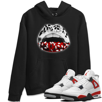 Air Jordan 4 Red Cement Sneaker Match Tees Lips Jewel Sneaker Tees Air Jordan 4 Retro Red Cement SNRT Sneaker Release Tees Unisex Shirts Black 1
