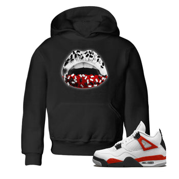 Air Jordan 4 Red Cement Sneaker Match Tees Lips Jewel Sneaker Tees Air Jordan 4 Retro Red Cement SNRT Sneaker Release Tees Kids Shirts Black 1