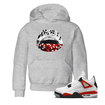 Air Jordan 4 Red Cement Sneaker Match Tees Lips Jewel Sneaker Tees Air Jordan 4 Retro Red Cement SNRT Sneaker Release Tees Kids Shirts Heather Grey 1