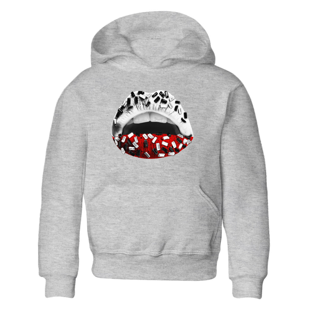 Air Jordan 4 Red Cement Sneaker Match Tees Lips Jewel Sneaker Tees Air Jordan 4 Retro Red Cement SNRT Sneaker Release Tees Kids Shirts Heather Grey 2