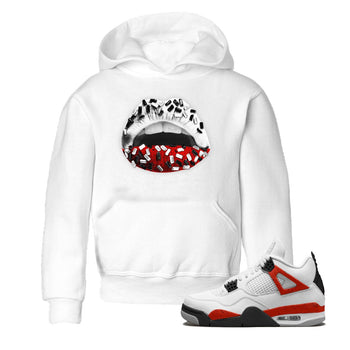 Air Jordan 4 Red Cement Sneaker Match Tees Lips Jewel Sneaker Tees Air Jordan 4 Retro Red Cement SNRT Sneaker Release Tees Kids Shirts White 1