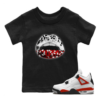 Air Jordan 4 Red Cement Sneaker Match Tees Lips Jewel Sneaker Tees Air Jordan 4 Retro Red Cement SNRT Sneaker Release Tees Kids Shirts Black 1
