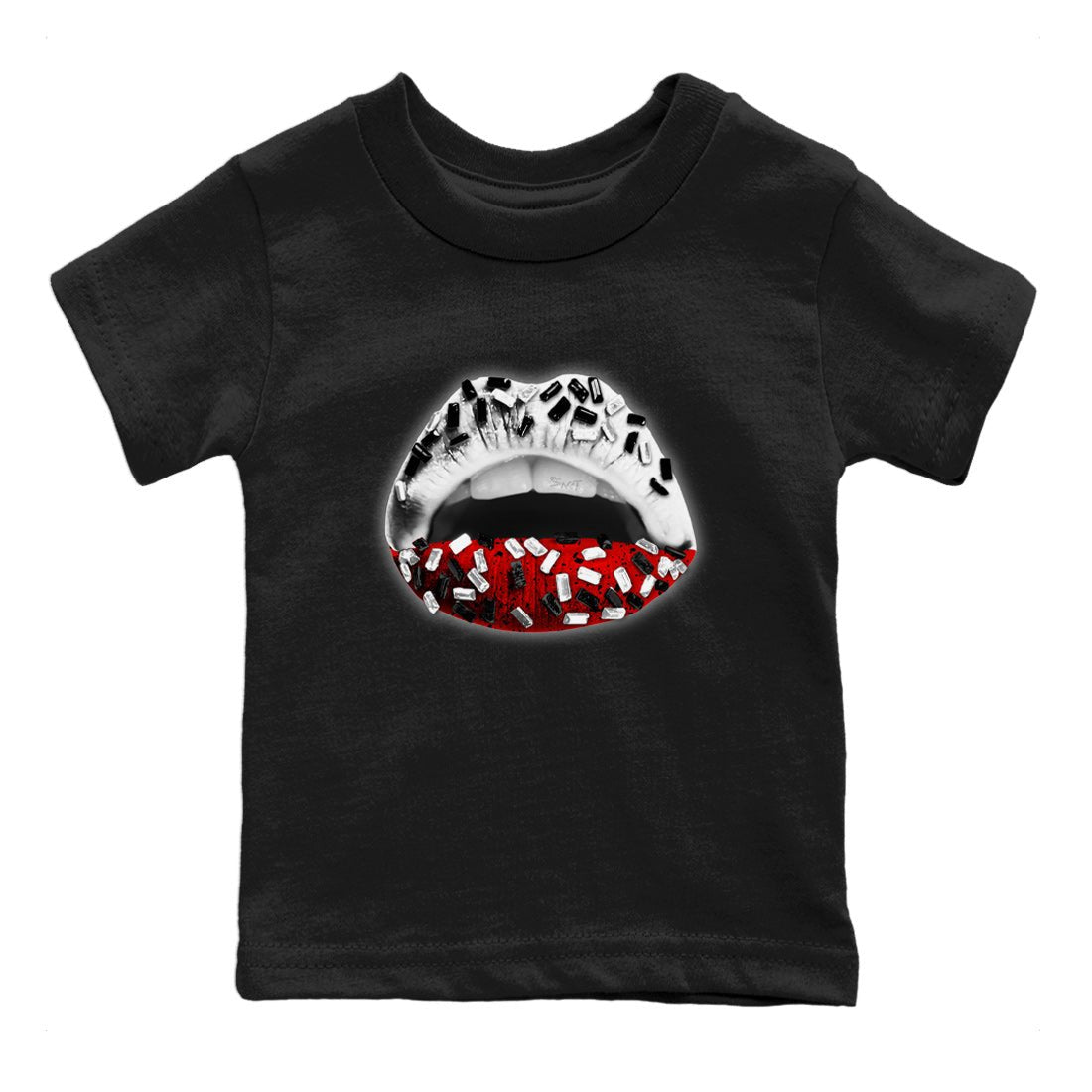 Air Jordan 4 Red Cement Sneaker Match Tees Lips Jewel Sneaker Tees Air Jordan 4 Retro Red Cement SNRT Sneaker Release Tees Kids Shirts Black 2