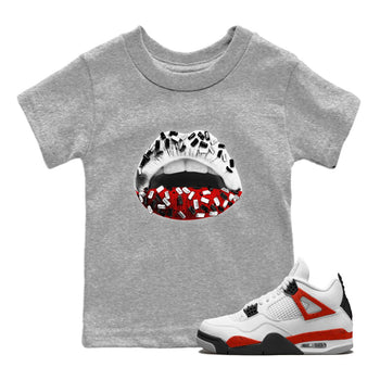 Air Jordan 4 Red Cement Sneaker Match Tees Lips Jewel Sneaker Tees Air Jordan 4 Retro Red Cement SNRT Sneaker Release Tees Kids Shirts Heather Grey 1