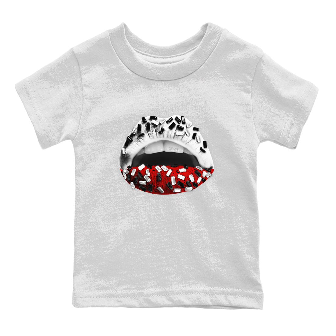 Air Jordan 4 Red Cement Sneaker Match Tees Lips Jewel Sneaker Tees Air Jordan 4 Retro Red Cement SNRT Sneaker Release Tees Kids Shirts White 2