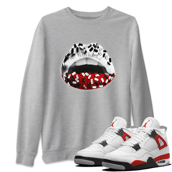 Air Jordan 4 Red Cement Sneaker Match Tees Lips Jewel Sneaker Tees Air Jordan 4 Retro Red Cement SNRT Sneaker Release Tees Unisex Shirts Heather Grey 1