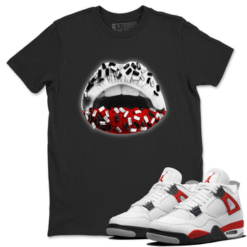 Air Jordan 4 Red Cement Sneaker Match Tees Lips Jewel Sneaker Tees Air Jordan 4 Retro Red Cement SNRT Sneaker Release Tees Unisex Shirts Black 1