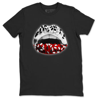Air Jordan 4 Red Cement Sneaker Match Tees Lips Jewel Sneaker Tees Air Jordan 4 Retro Red Cement SNRT Sneaker Release Tees Unisex Shirts Black 2