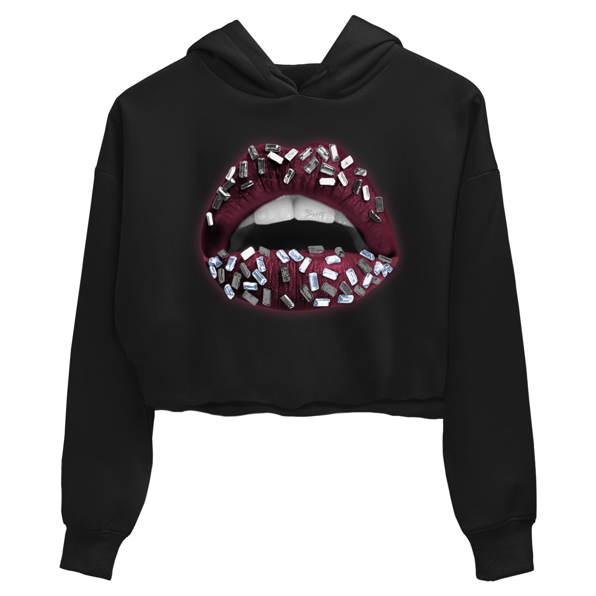 Air Jordan 5 Burgundy Sneaker Match Tees Lips Jewel Sneaker Tees AJ5 Burgundy Sneaker Release Tees Women's Shirts Black 2