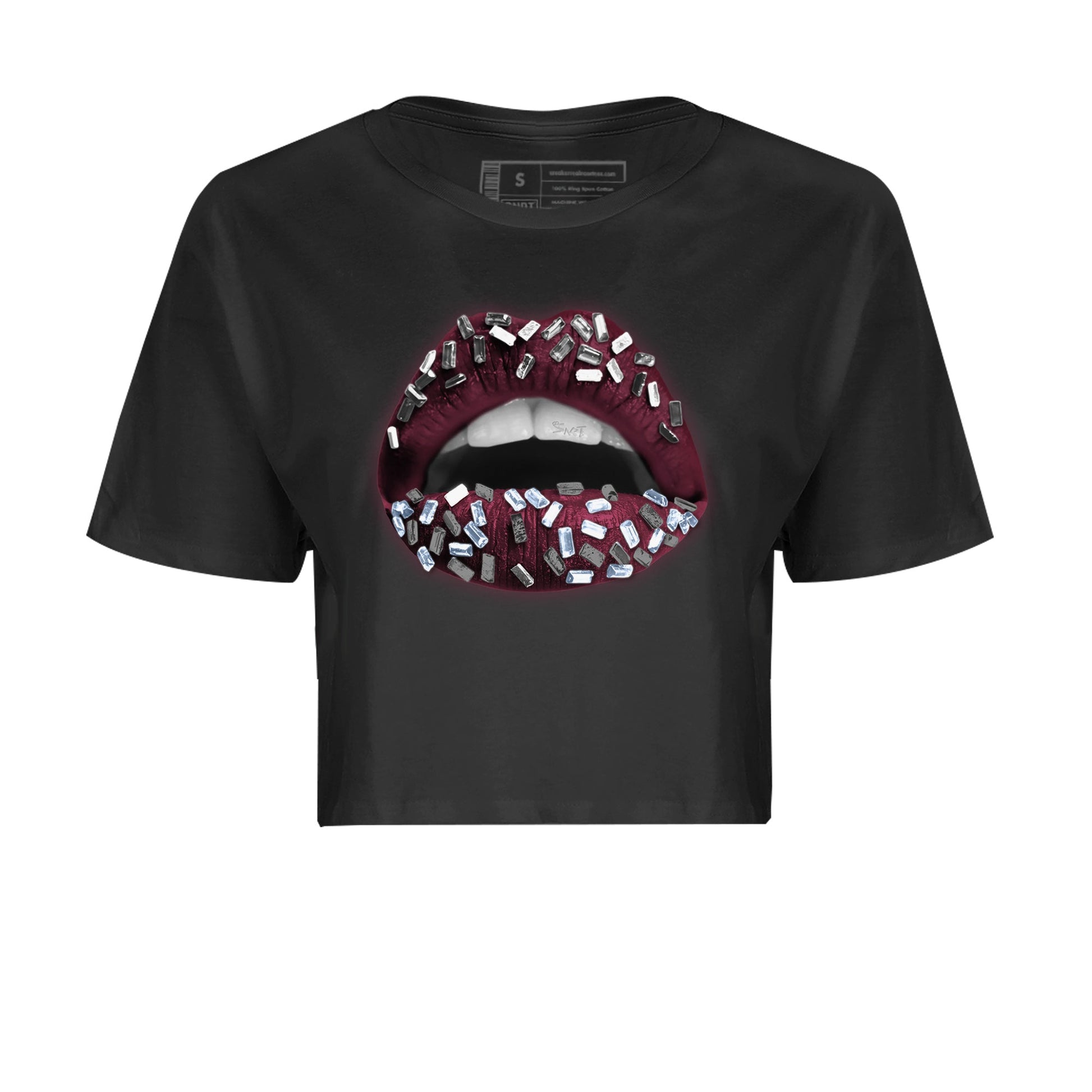 Air Jordan 5 Burgundy Sneaker Match Tees Lips Jewel Sneaker Tees AJ5 Burgundy Sneaker Release Tees Women's Shirts Black 2