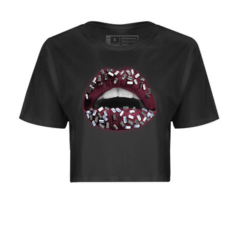 Air Jordan 5 Burgundy Sneaker Match Tees Lips Jewel Sneaker Tees AJ5 Burgundy Sneaker Release Tees Women's Shirts Black 2
