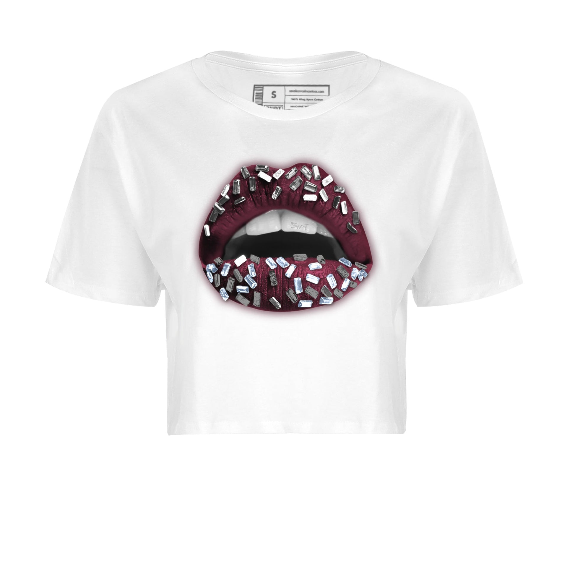 Air Jordan 5 Burgundy Sneaker Match Tees Lips Jewel Sneaker Tees AJ5 Burgundy Sneaker Release Tees Women's Shirts White 2