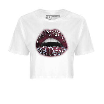 Air Jordan 5 Burgundy Sneaker Match Tees Lips Jewel Sneaker Tees AJ5 Burgundy Sneaker Release Tees Women's Shirts White 2
