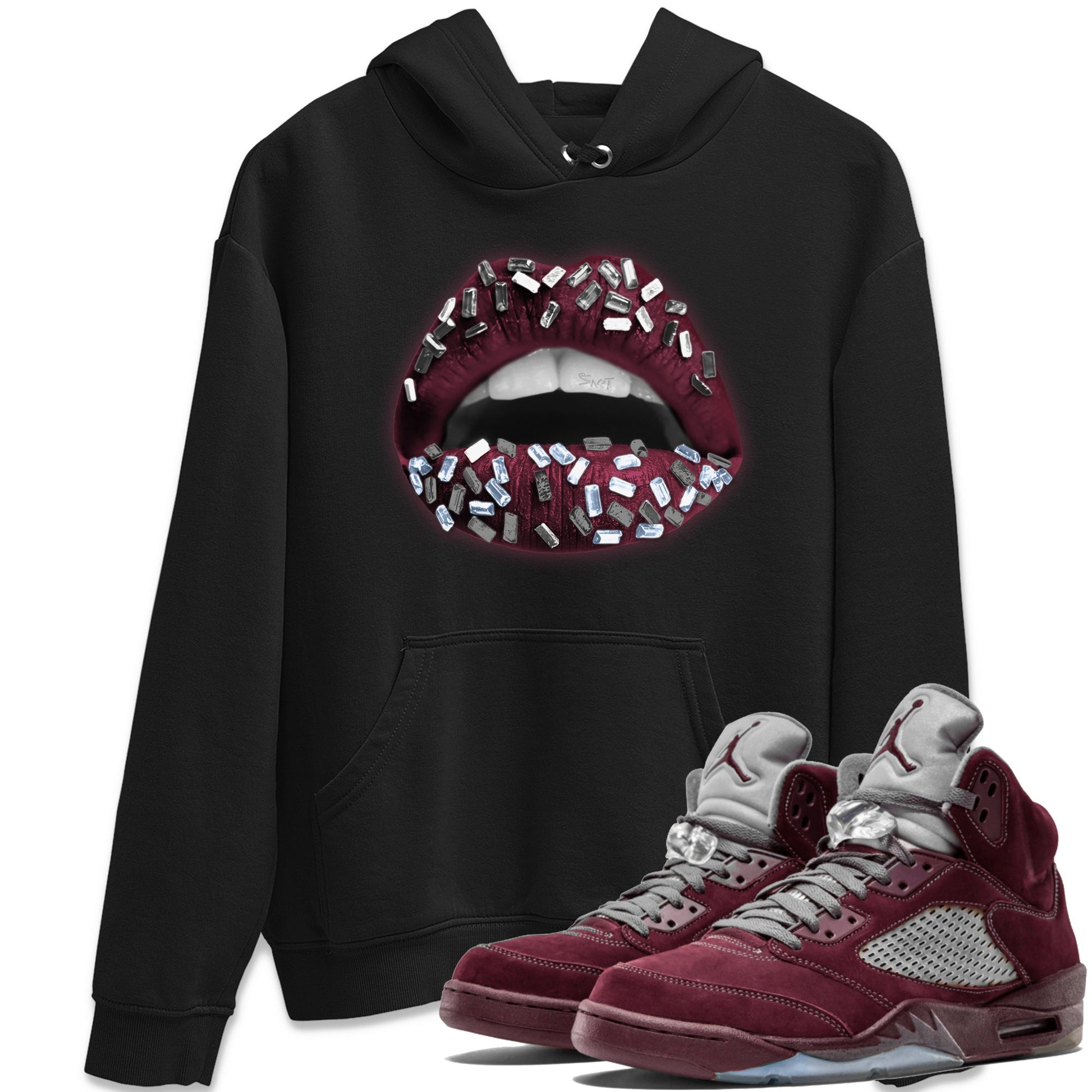 Air Jordan 5 Burgundy Sneaker Match Tees Lips Jewel Sneaker Tees AJ5 Burgundy Sneaker Release Tees Unisex Shirts Black 1