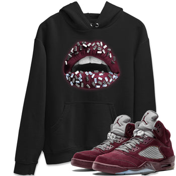 Air Jordan 5 Burgundy Sneaker Match Tees Lips Jewel Sneaker Tees AJ5 Burgundy Sneaker Release Tees Unisex Shirts Black 1