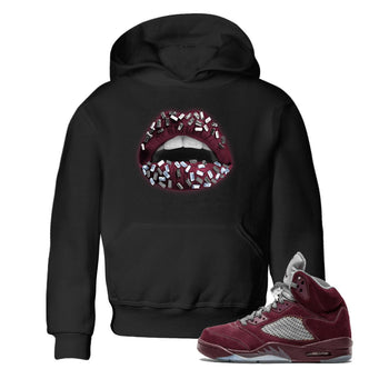 Air Jordan 5 Burgundy Sneaker Match Tees Lips Jewel Sneaker Tees AJ5 Burgundy Sneaker Release Tees Kids Shirts Black 1