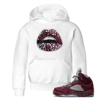 Air Jordan 5 Burgundy Sneaker Match Tees Lips Jewel Sneaker Tees AJ5 Burgundy Sneaker Release Tees Kids Shirts White 1
