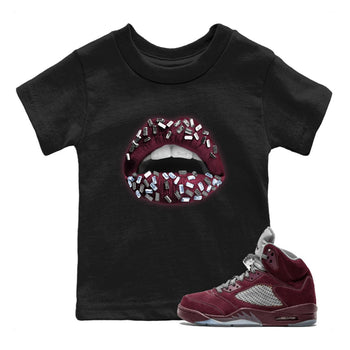 Air Jordan 5 Burgundy Sneaker Match Tees Lips Jewel Sneaker Tees AJ5 Burgundy Sneaker Release Tees Kids Shirts Black 1