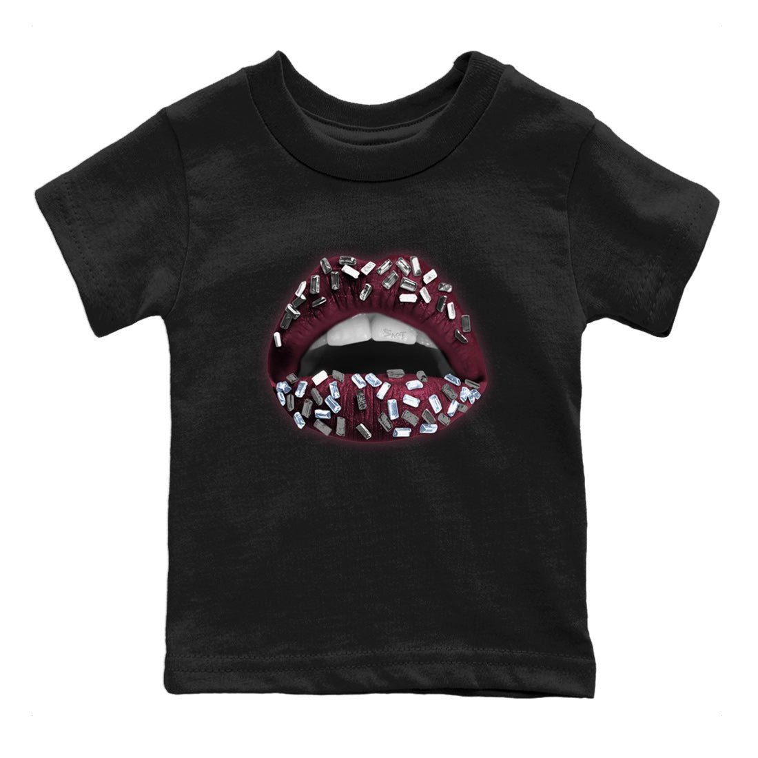 Air Jordan 5 Burgundy Sneaker Match Tees Lips Jewel Sneaker Tees AJ5 Burgundy Sneaker Release Tees Kids Shirts Black 2