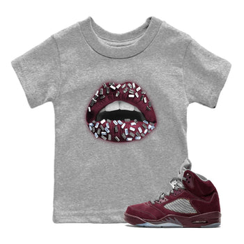 Air Jordan 5 Burgundy Sneaker Match Tees Lips Jewel Sneaker Tees AJ5 Burgundy Sneaker Release Tees Kids Shirts Heather Grey 1