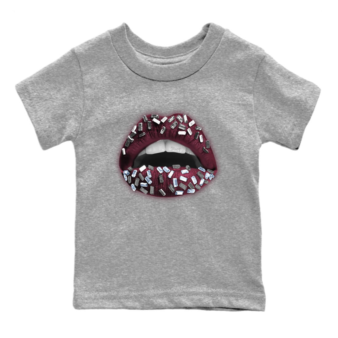 Air Jordan 5 Burgundy Sneaker Match Tees Lips Jewel Sneaker Tees AJ5 Burgundy Sneaker Release Tees Kids Shirts Heather Grey 2