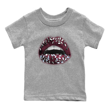 Air Jordan 5 Burgundy Sneaker Match Tees Lips Jewel Sneaker Tees AJ5 Burgundy Sneaker Release Tees Kids Shirts Heather Grey 2