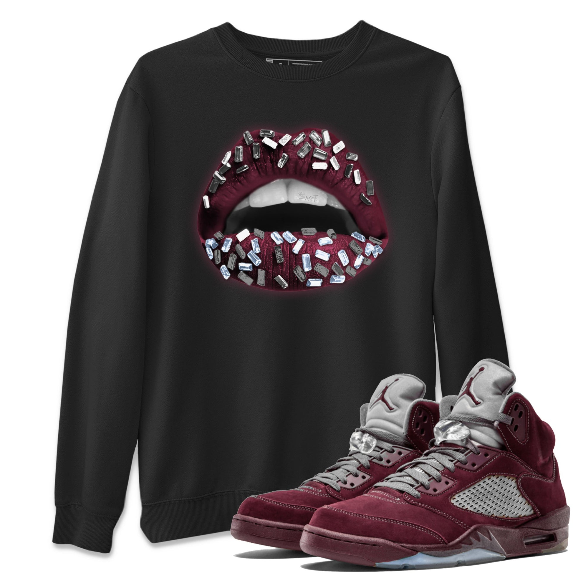 Air Jordan 5 Burgundy Sneaker Match Tees Lips Jewel Sneaker Tees AJ5 Burgundy Sneaker Release Tees Unisex Shirts Black 1