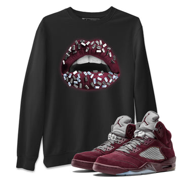 Air Jordan 5 Burgundy Sneaker Match Tees Lips Jewel Sneaker Tees AJ5 Burgundy Sneaker Release Tees Unisex Shirts Black 1