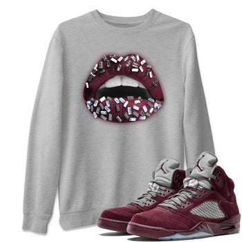 Air Jordan 5 Burgundy Sneaker Match Tees Lips Jewel Sneaker Tees AJ5 Burgundy Sneaker Release Tees Unisex Shirts Heather Grey 1