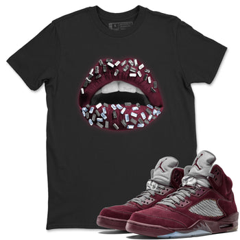 Air Jordan 5 Burgundy Sneaker Match Tees Lips Jewel Sneaker Tees AJ5 Burgundy Sneaker Release Tees Unisex Shirts Black 1