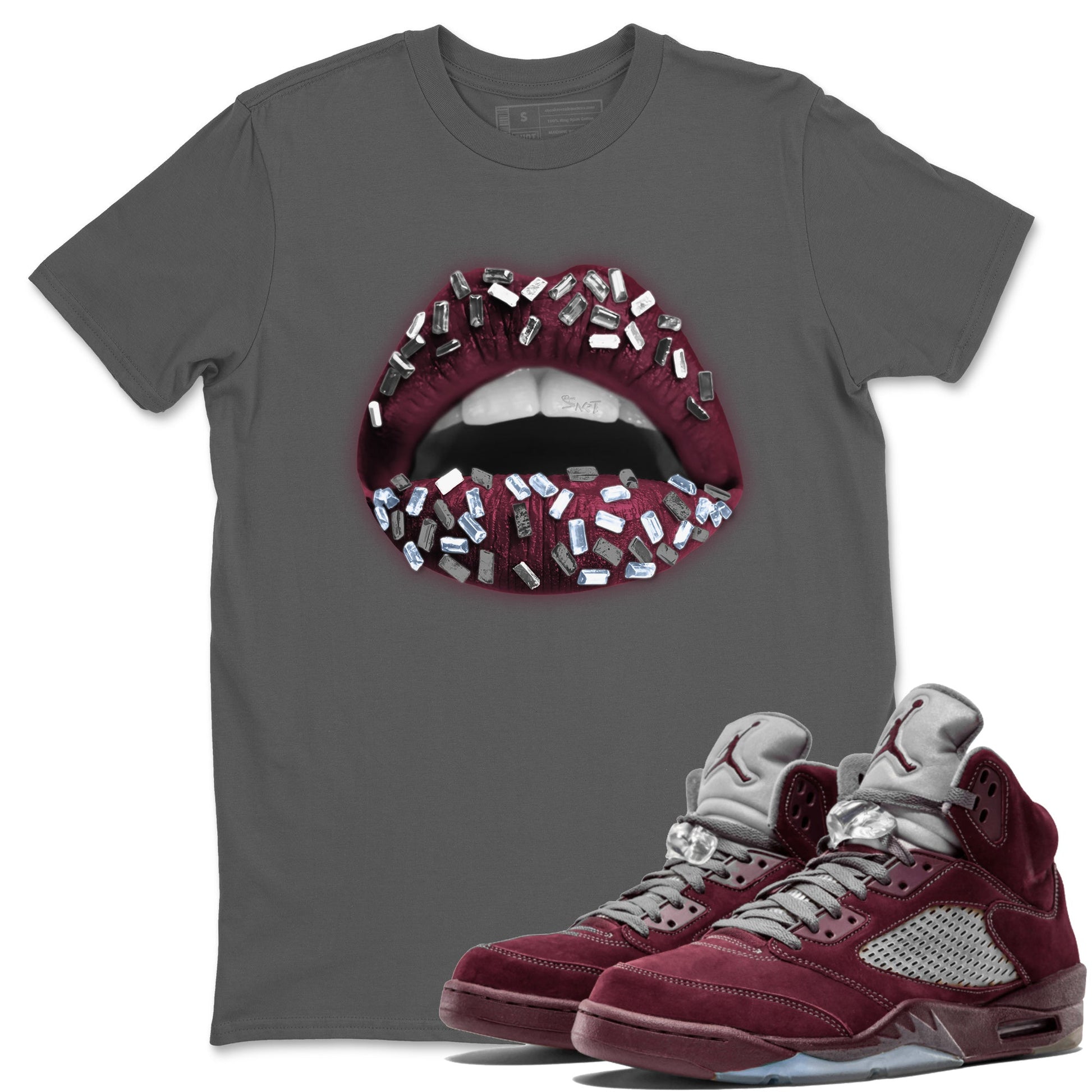 Air Jordan 5 Burgundy Sneaker Match Tees Lips Jewel Sneaker Tees AJ5 Burgundy Sneaker Release Tees Unisex Shirts Cool Grey 1