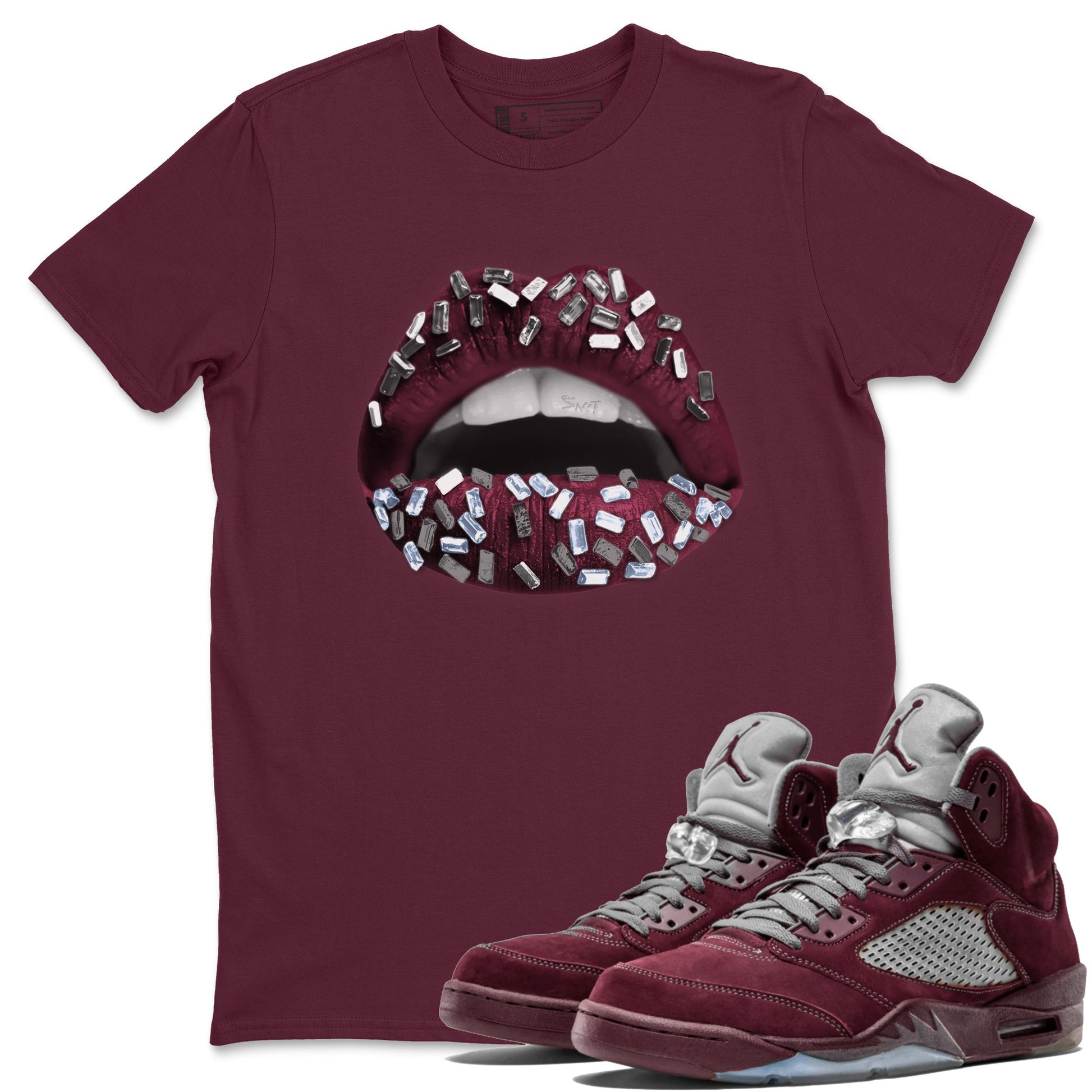 Air Jordan 5 Burgundy Sneaker Match Tees Lips Jewel Sneaker Tees AJ5 Burgundy Sneaker Release Tees Unisex Shirts Maroon 1