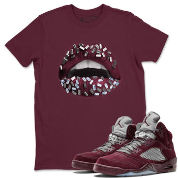 Air Jordan 5 Burgundy Sneaker Match Tees Lips Jewel Sneaker Tees AJ5 Burgundy Sneaker Release Tees Unisex Shirts Maroon 1