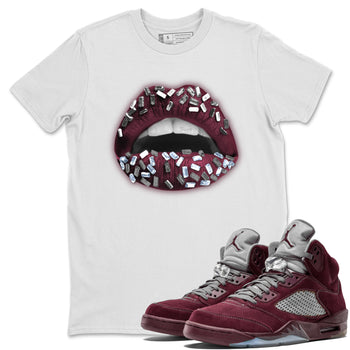 Air Jordan 5 Burgundy Sneaker Match Tees Lips Jewel Sneaker Tees AJ5 Burgundy Sneaker Release Tees Unisex Shirts White 1