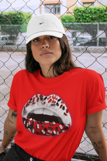 Jordan 1 Chicago Sneaker Match Tees Lips Jewel Sneaker Tees Jordan 1 Chicago Sneaker Release Tees Unisex Shirts