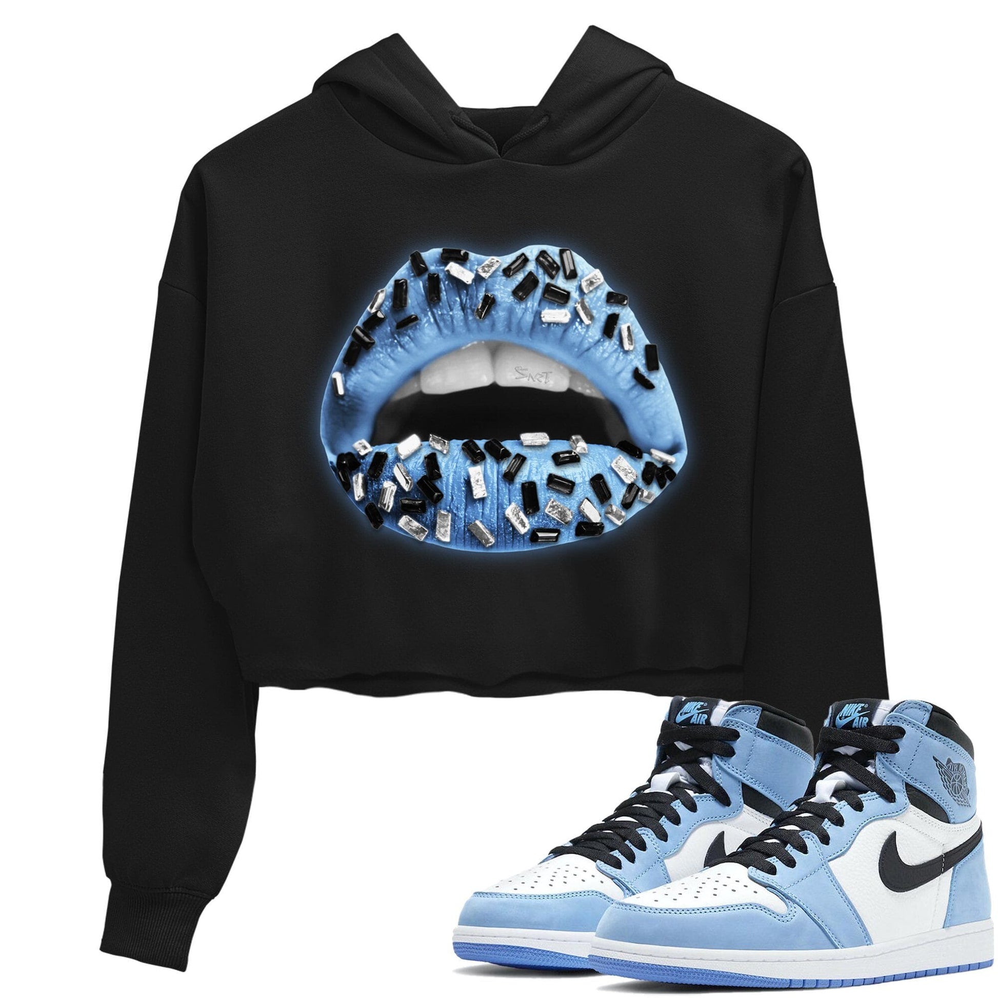 Jordan 1 University Blue Sneaker Match Tees Lips Jewel Sneaker Tees Jordan 1 University Blue Sneaker Release Tees Women's Shirts