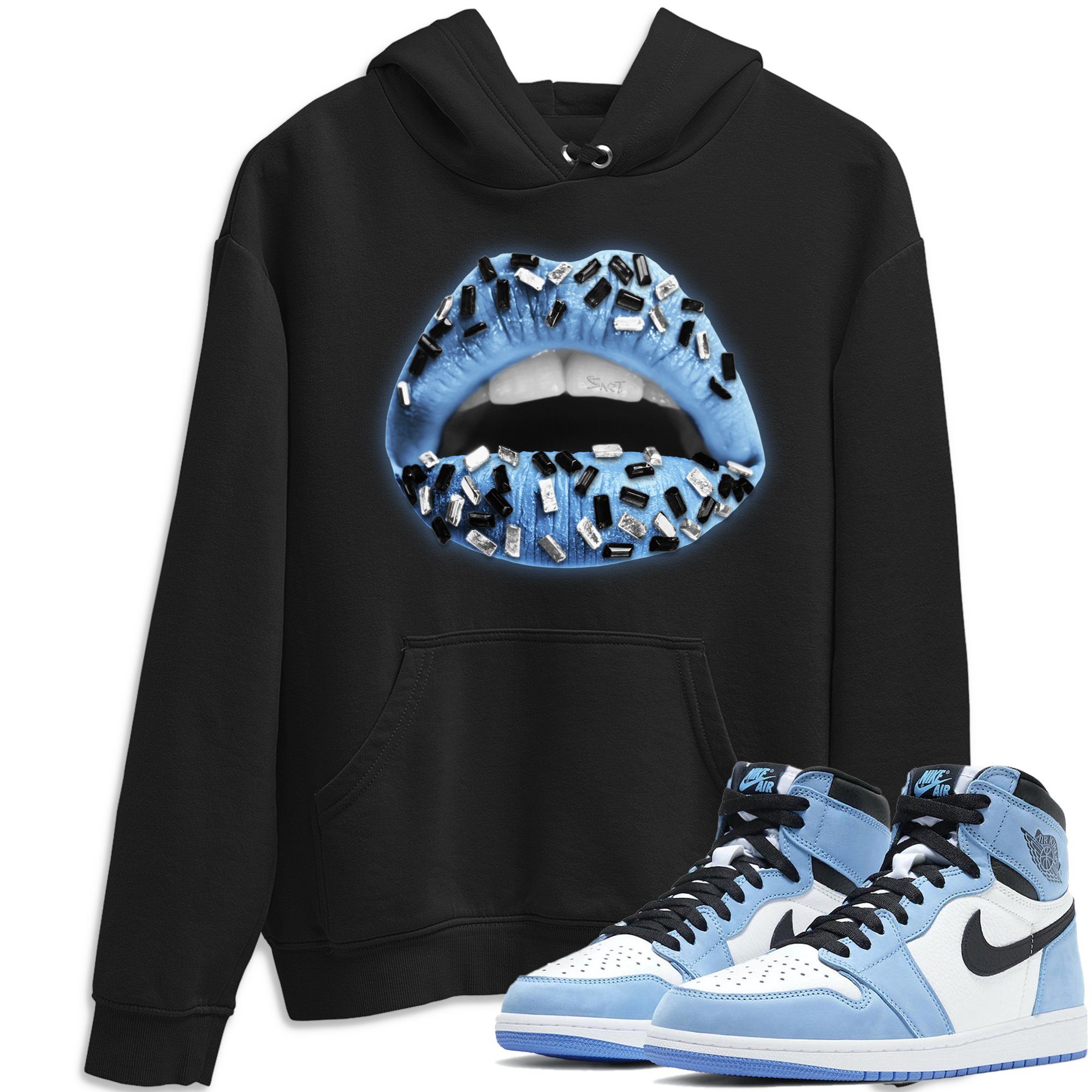 Jordan 1 University Blue Sneaker Match Tees Lips Jewel Sneaker Tees Jordan 1 University Blue Sneaker Release Tees Unisex Shirts