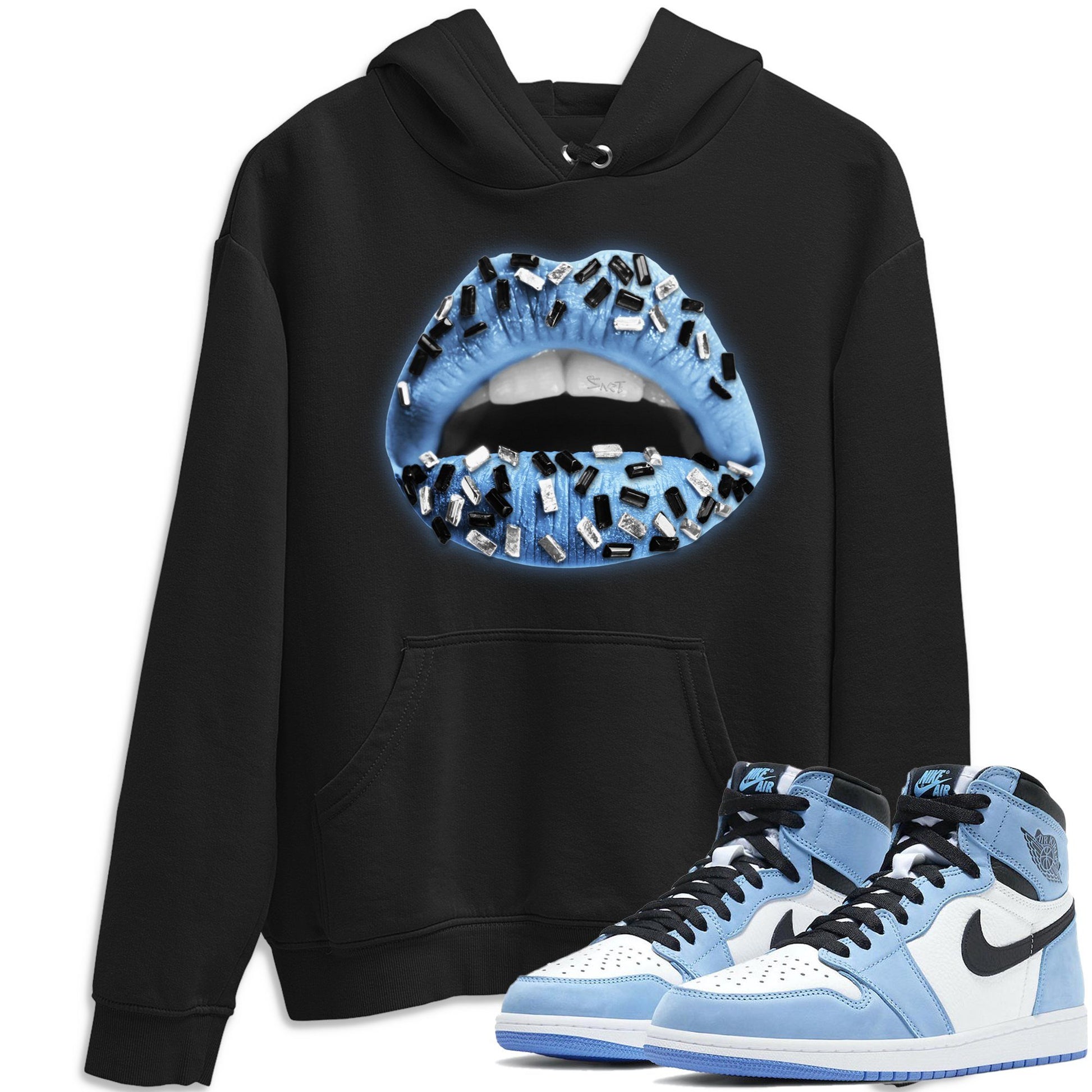 Jordan 1 University Blue Sneaker Match Tees Lips Jewel Sneaker Tees Jordan 1 University Blue Sneaker Release Tees Unisex Shirts