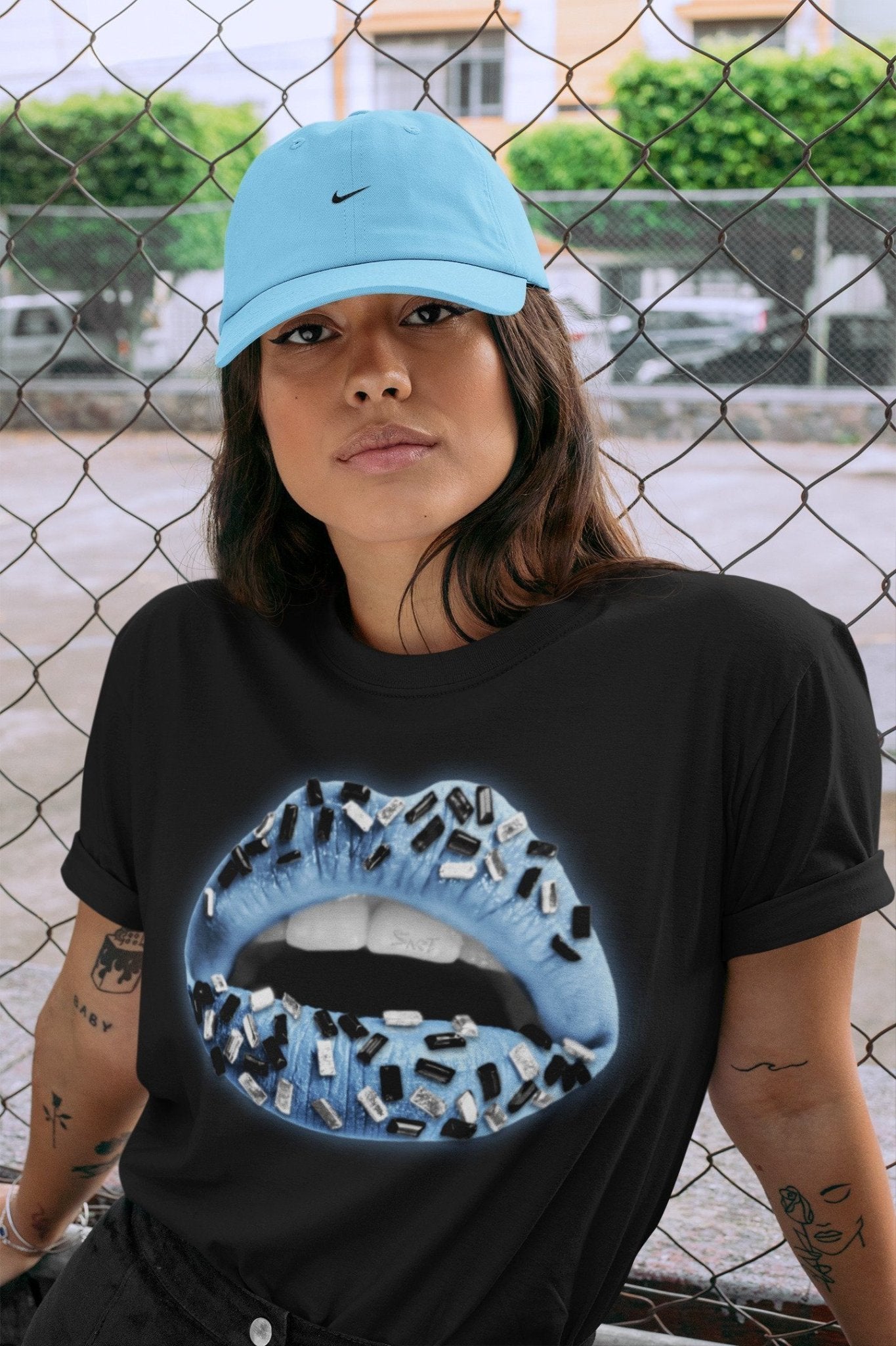 Jordan 1 University Blue Sneaker Match Tees Lips Jewel Sneaker Tees Jordan 1 University Blue Sneaker Release Tees Unisex Shirts