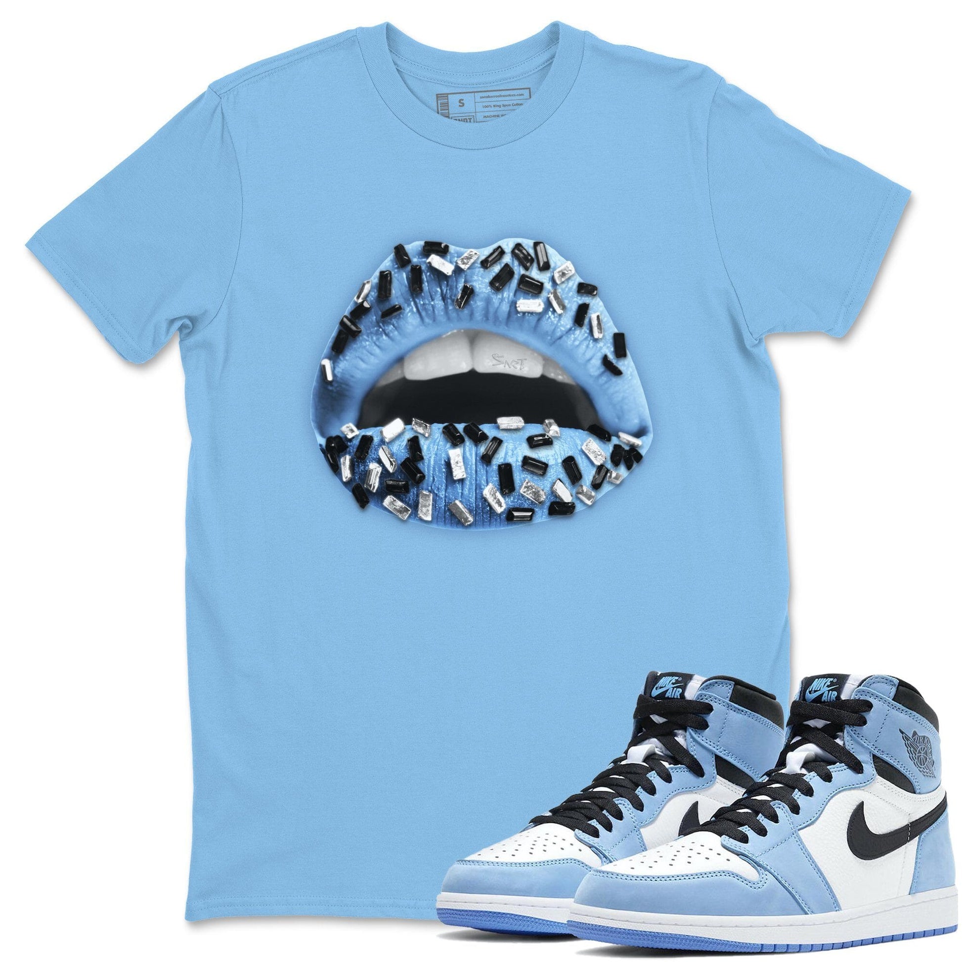 Jordan 1 University Blue Sneaker Match Tees Lips Jewel Sneaker Tees Jordan 1 University Blue Sneaker Release Tees Unisex Shirts