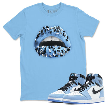 Jordan 1 University Blue Sneaker Match Tees Lips Jewel Sneaker Tees Jordan 1 University Blue Sneaker Release Tees Unisex Shirts